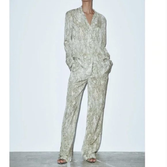 Zara 2 piece set snake print blouse + pants. - Picture 1 of 16